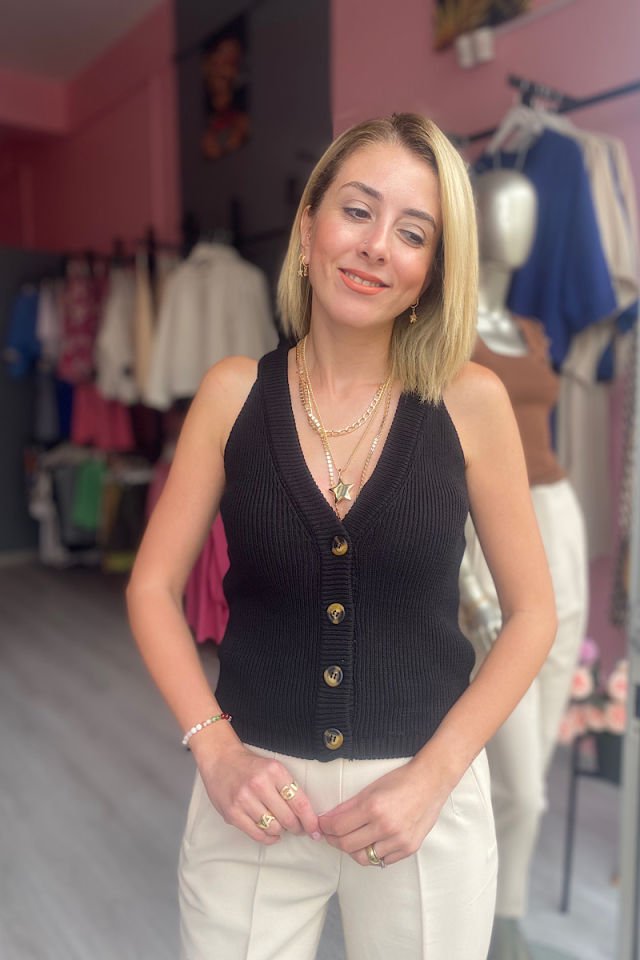 Halter Kesim Marka Model Yelek-Siyah