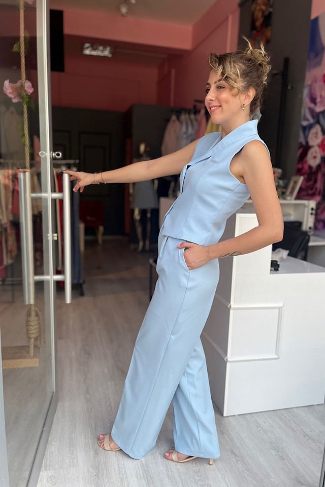 Çok Düğmeli Yelek-Bebe Mavi