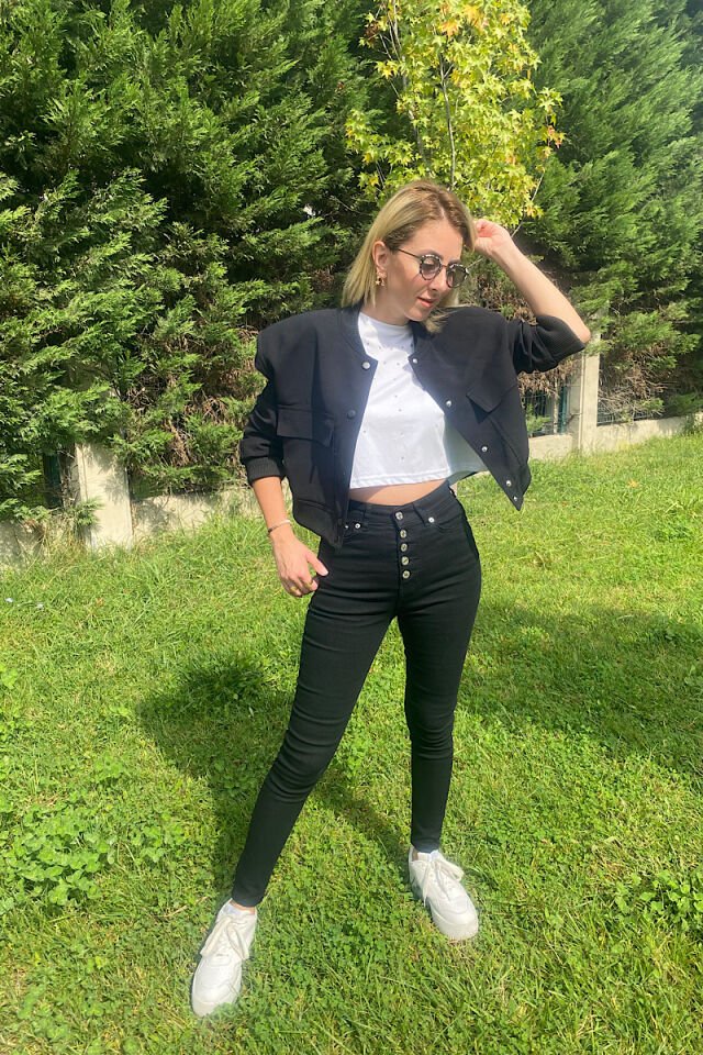 Beş Düğmeli Skinny Jean-Siyah
