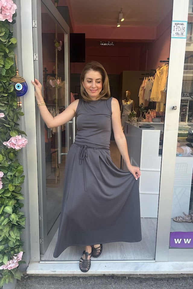 Modal Kumaş Etek Bluz Takım-Antrasit