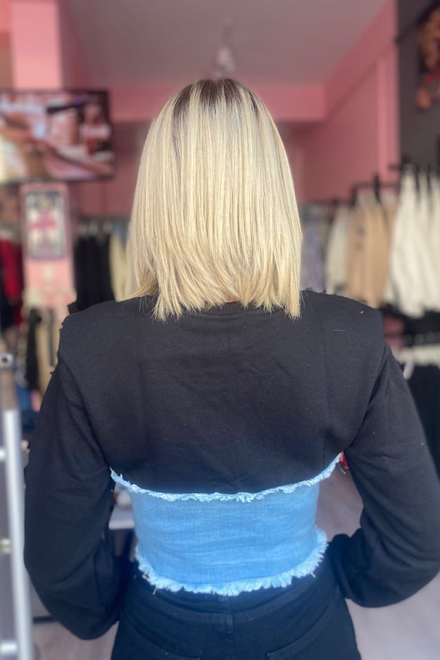 Marka Model Vatkalı Sweat-Siyah