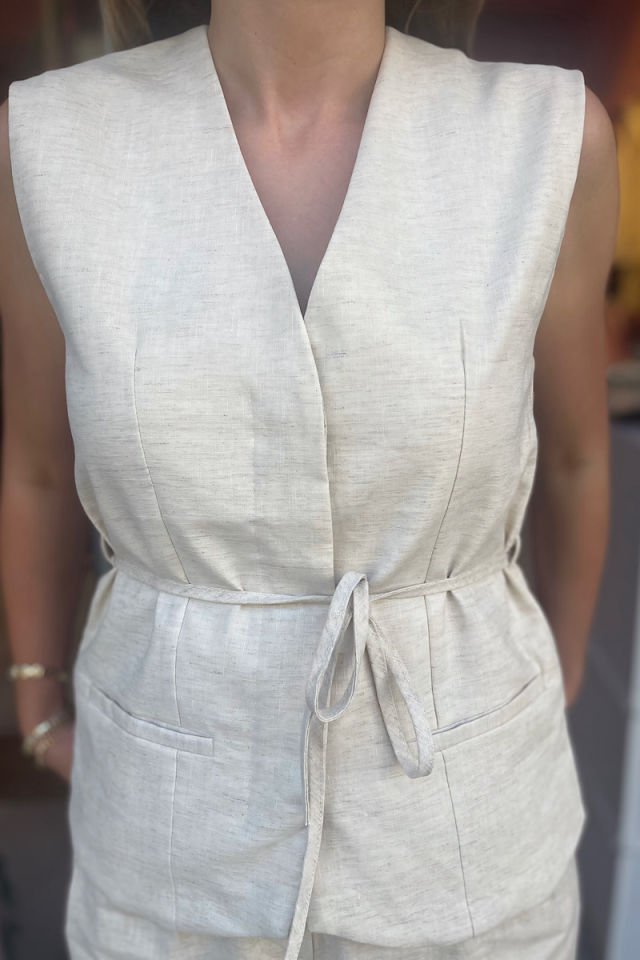 Pamuk Keten Bağlama Detaylı Takım -Taş