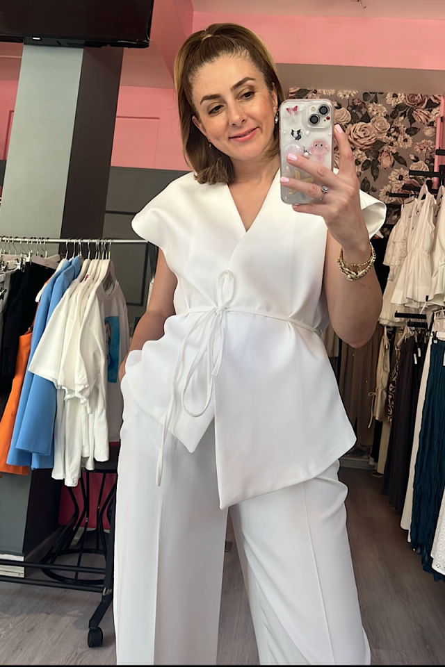 Bağlamalı Yelek -Beyaz