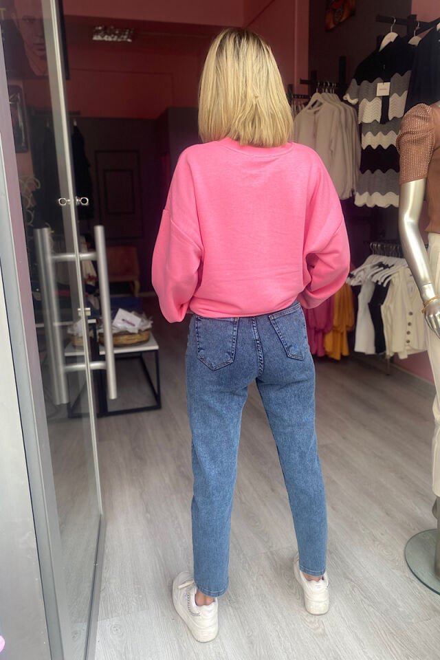 Paris Nakışlı Sweatshirt-Pembe