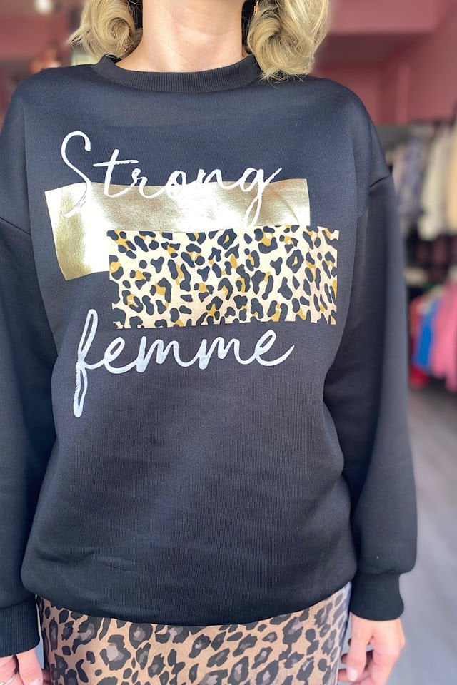 Strong Femme Sweatshirt-Siyah