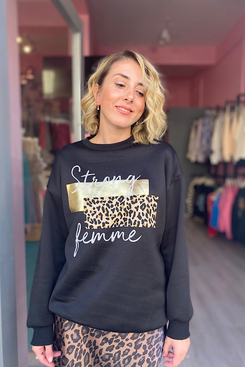 Strong Femme Sweatshirt-Siyah