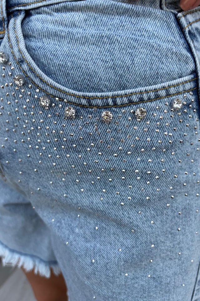 Taşlı Şort-Buz Mavi