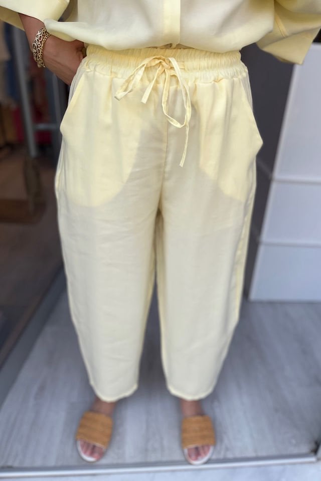 Tensel Kumaş Gömlek-Pantolon Takım -Sarı