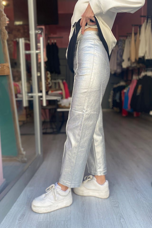 Metalik Pantolon -Gümüş