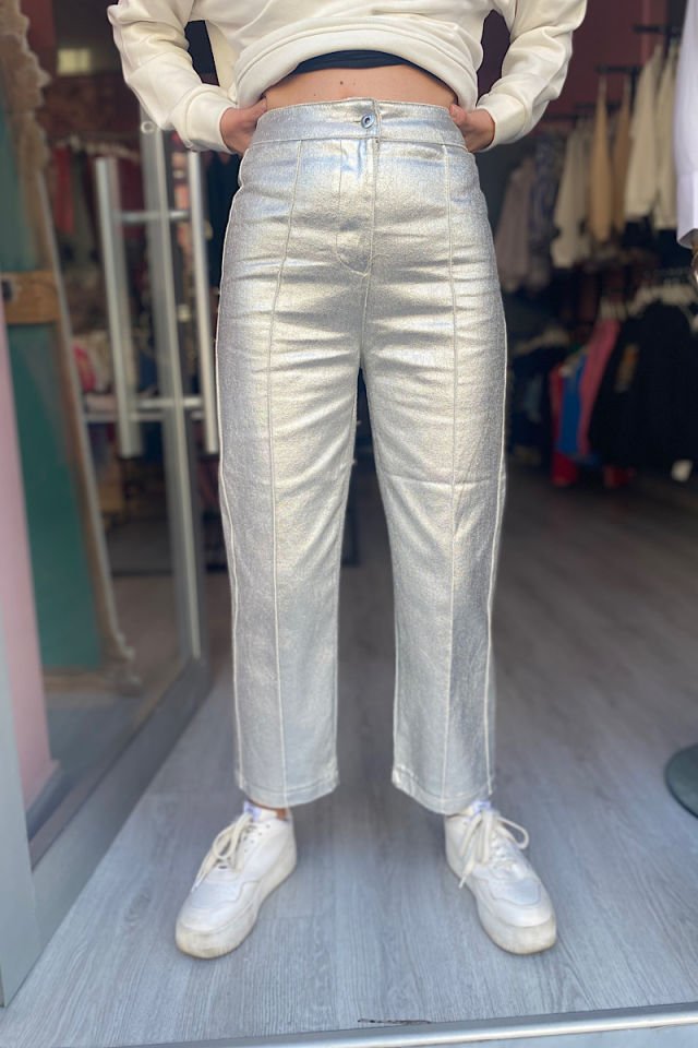 Metalik Pantolon -Gümüş