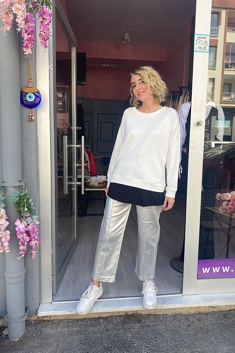 Metalik Pantolon -Gümüş