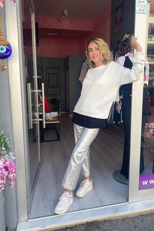 Metalik Pantolon -Gümüş