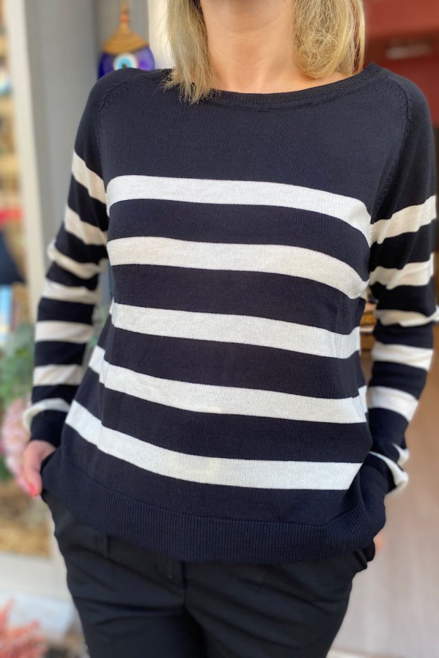 Çizgili Triko -Siyah