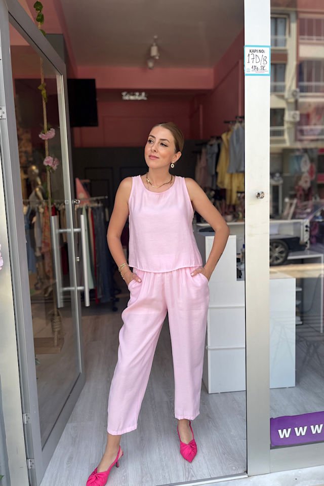 Bluz Pantolon Tensel Takım-Pembe