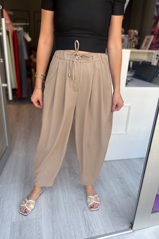 Piliseli Şalvar Pantolon-Vizon