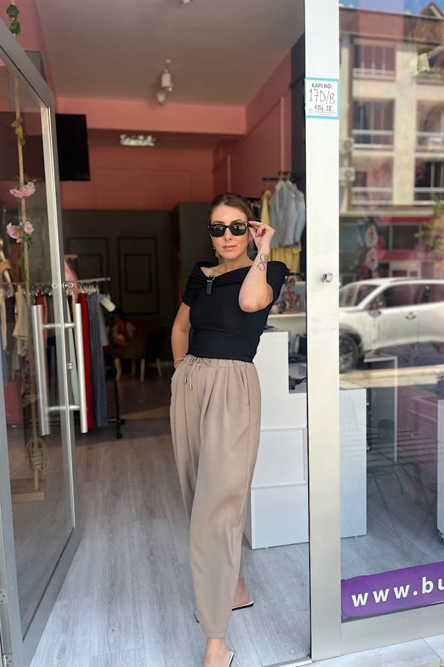 Piliseli Şalvar Pantolon-Vizon