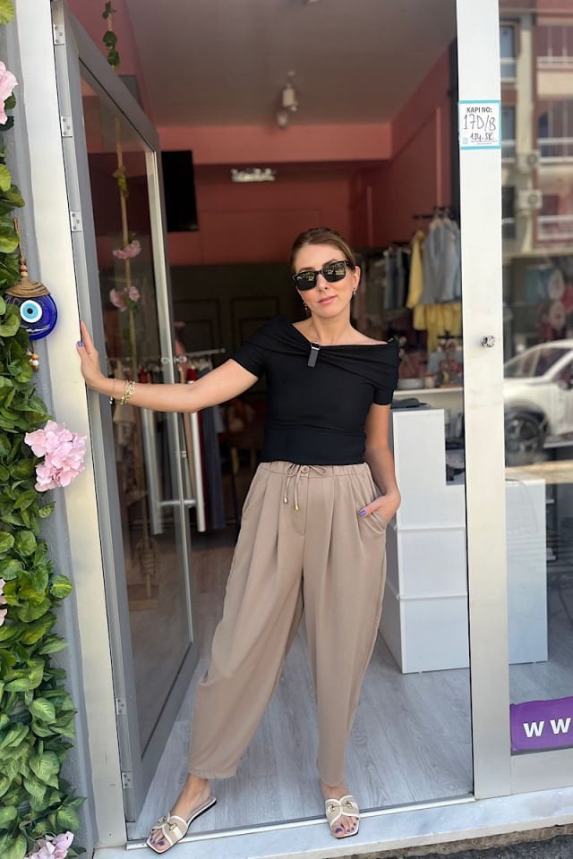 Piliseli Şalvar Pantolon-Vizon