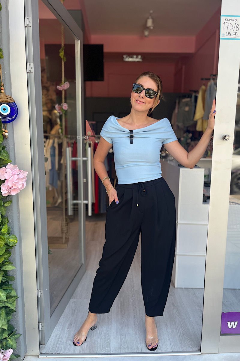 Piliseli Şalvar Pantolon-Siyah