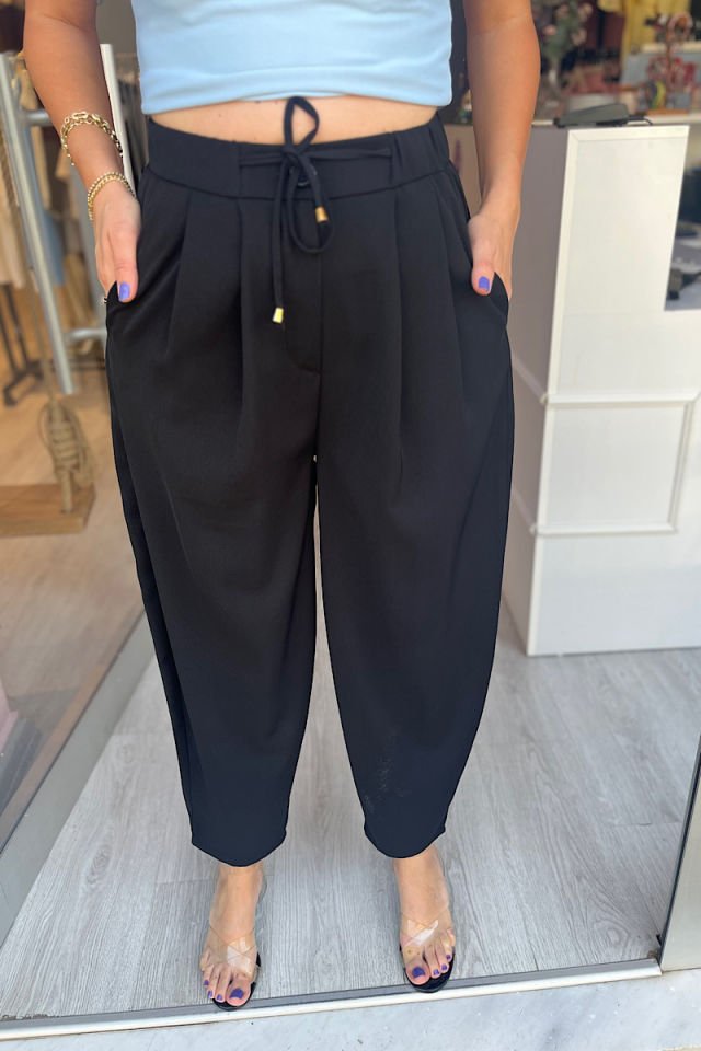 Piliseli Şalvar Pantolon-Siyah