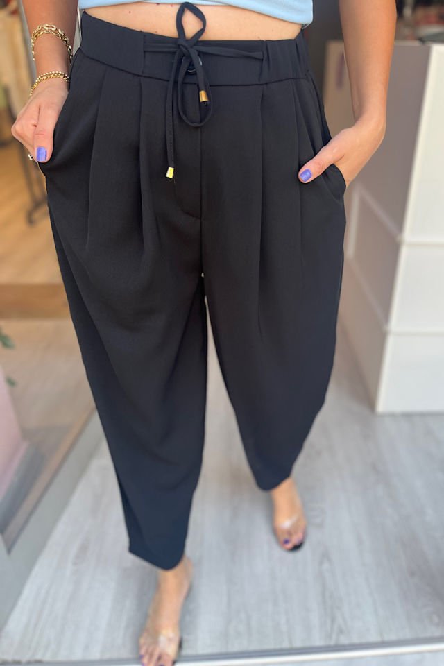 Piliseli Şalvar Pantolon-Siyah