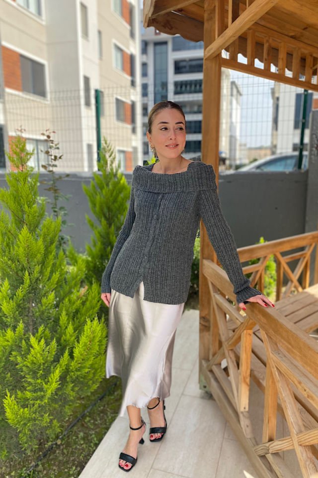 Midi Boy Saten Etek-Gri