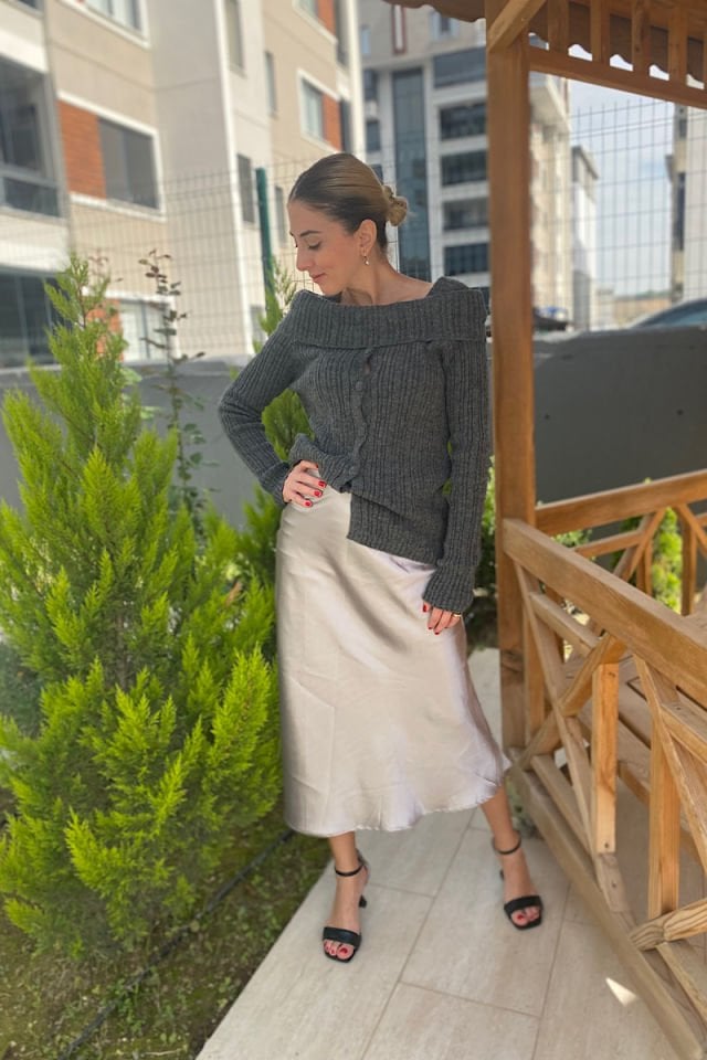 Midi Boy Saten Etek-Gri