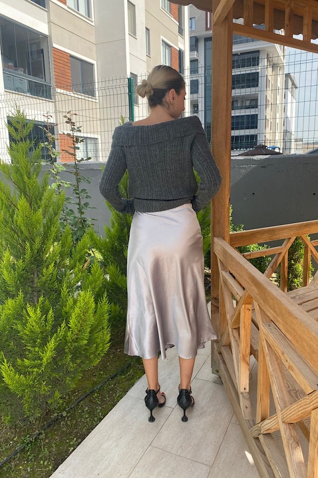 Midi Boy Saten Etek-Gri