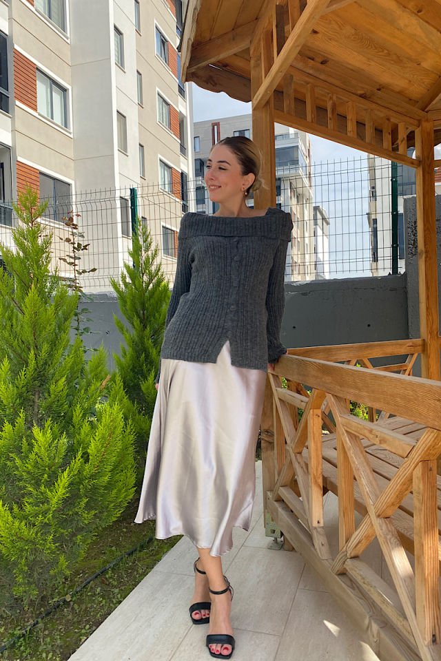 Midi Boy Saten Etek-Gri