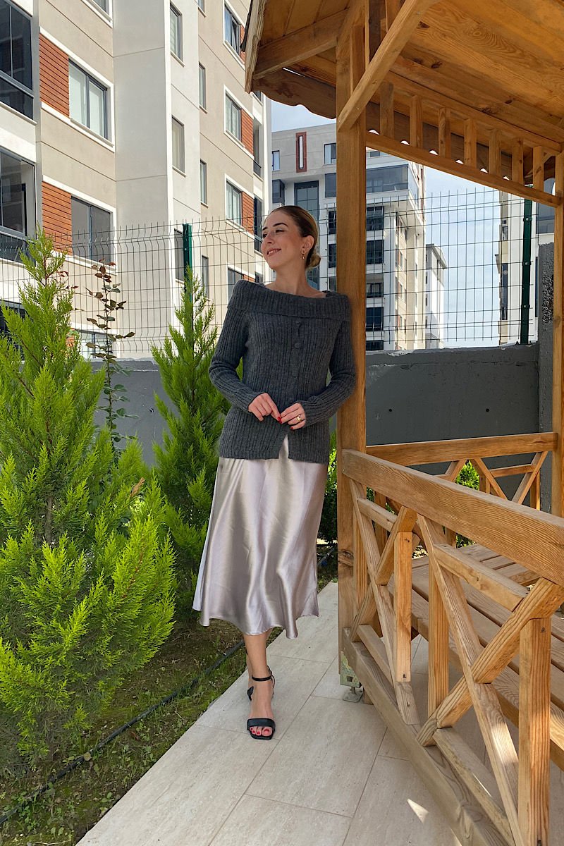 Midi Boy Saten Etek-Gri